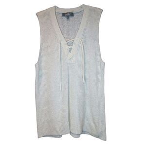 Marled Off White Sleeveless Front Tie Tank Top Sweater Size M Minimalist Spring